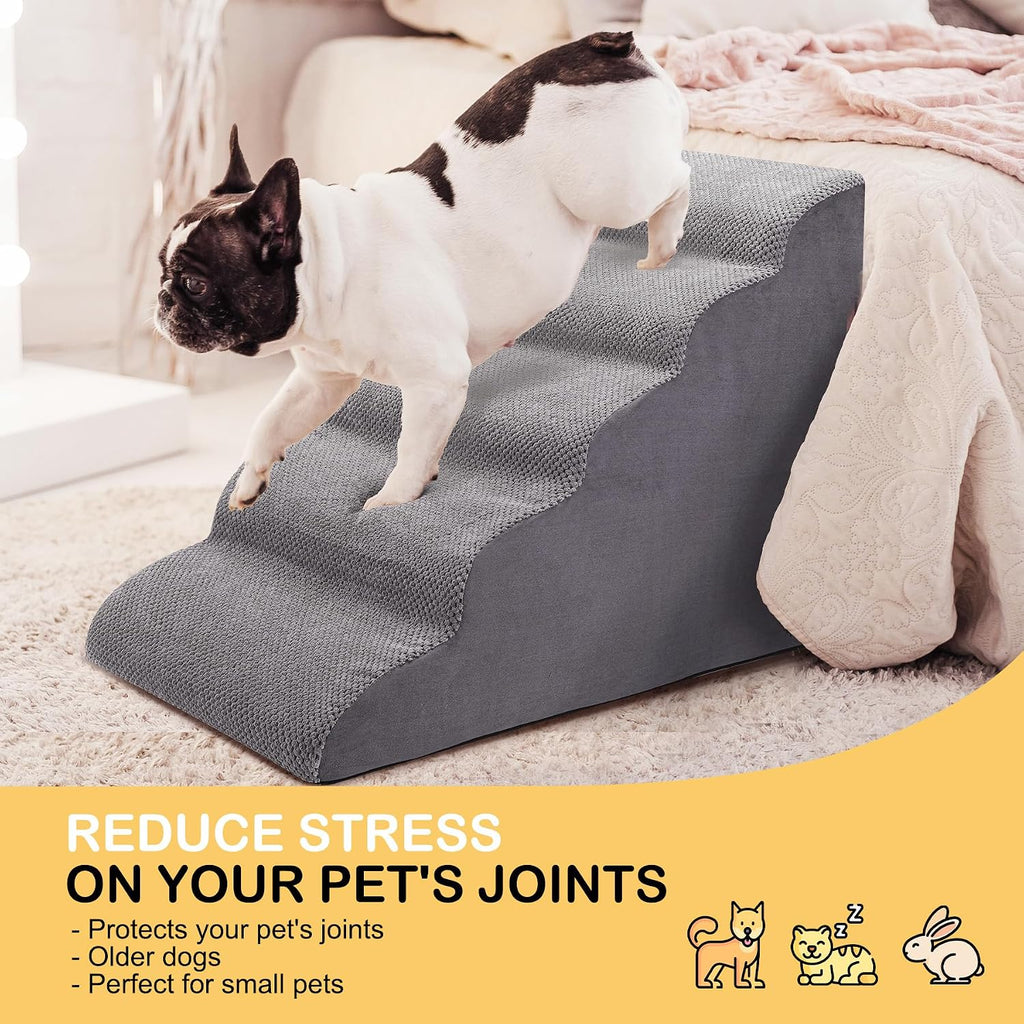 Dog Stairs for Bed and Couch, Non-Slip 5-Step Pet Stairs, 24" High Sofa Foam Dog Ramp - Best for Small Pets, Dogs