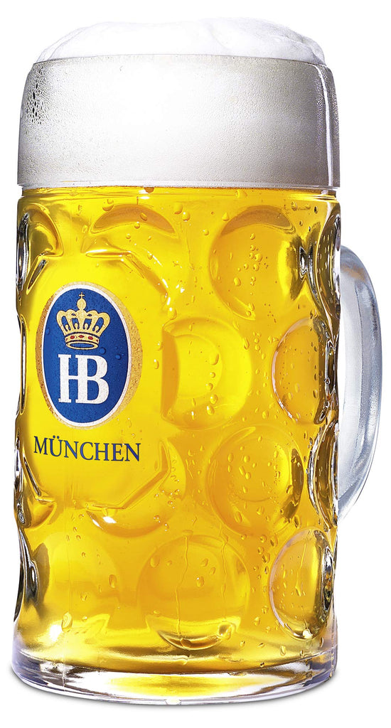 1 Liter HB " Munchen" Dimpled Glass Beer Stein - 2pk