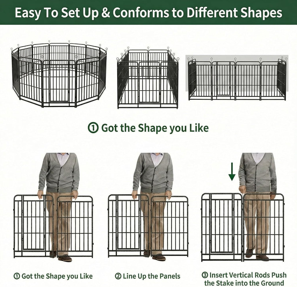 12 Panels No Dig Outdoor Garden Fence with Gate for Yard, 47 in X 27 ft | Rustproof Metal Coating-Strengthened Dog