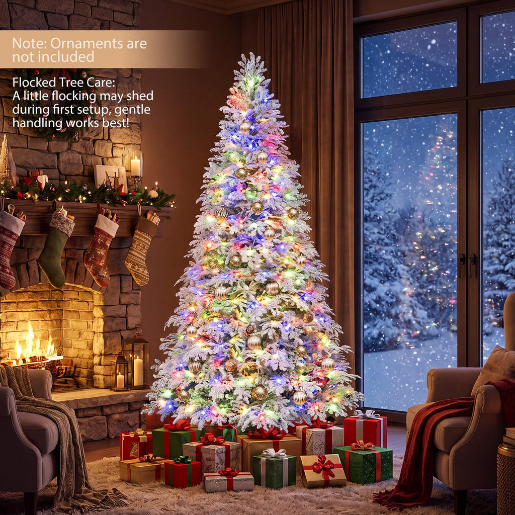 7FT Pre-lit Christmas Tree, Snow Flocked Artificial Christmas Tree