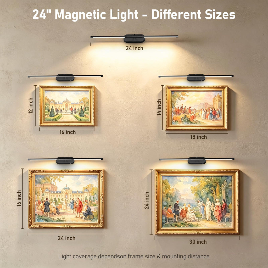 24" Wireless Picture Light for Wall, Rechargeable Art Light with Remote, 8000mAh Battery Operated, 3 Color Modes &