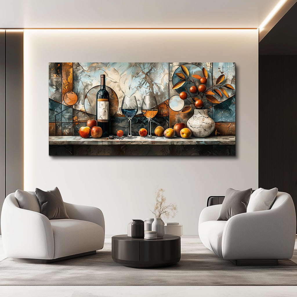 Large Wall Art, Wine Pictures Wall Decor, Dining Room Wall Art, Fruit Still Life Canvas Prints, Modern Kitchen Decor