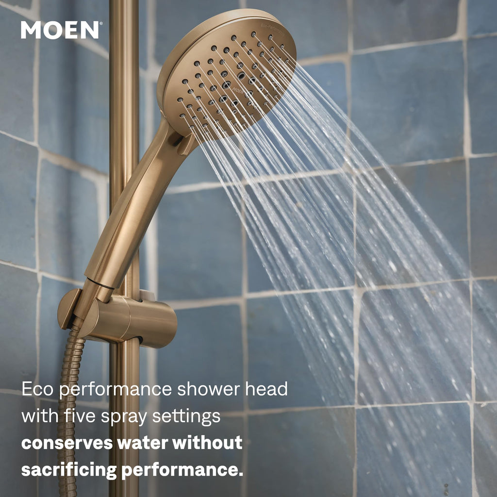 Brushed Nickel Eco-Performance 5-Function Handheld Removable Shower Head, Adjustable 30-Inch Slide Bar and 69-Inch
