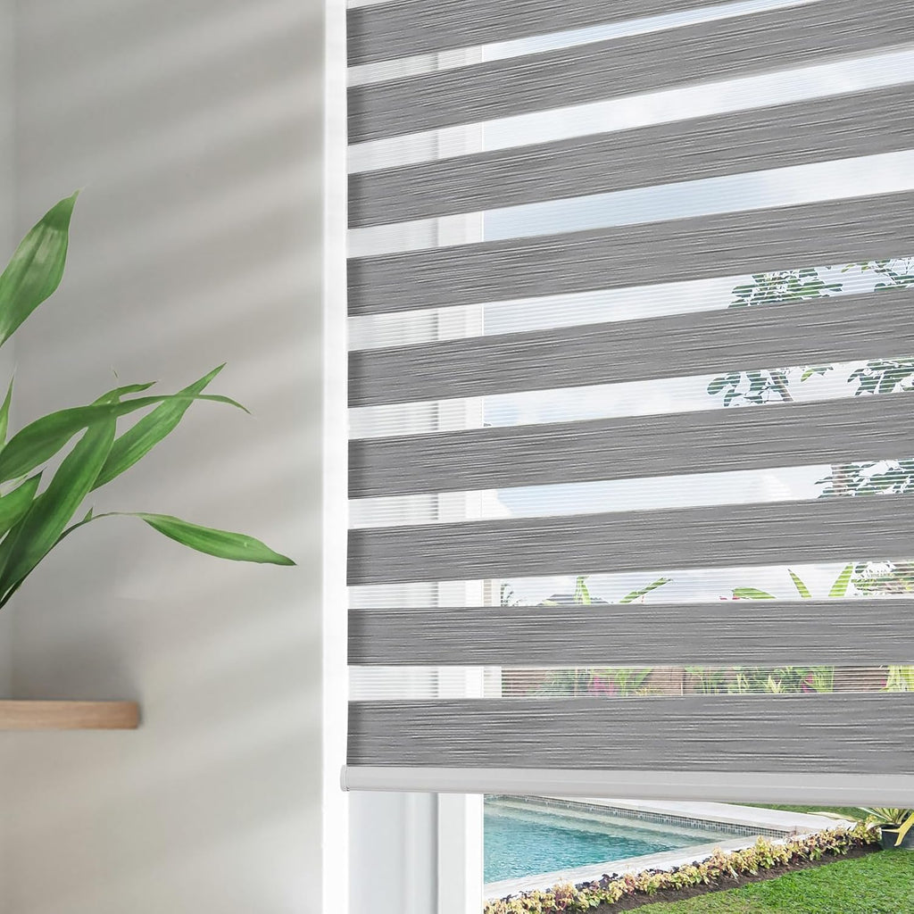 Cordless Zebra Blinds for Windows, Dual Layer Free-Stop Zebra Shades Privacy Light Control for Day and Night, Light