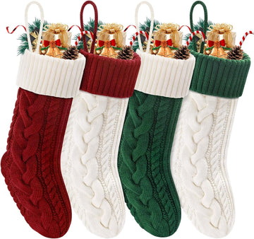 S 18" Knitted Stocking Christmas Decorations - Set of 4