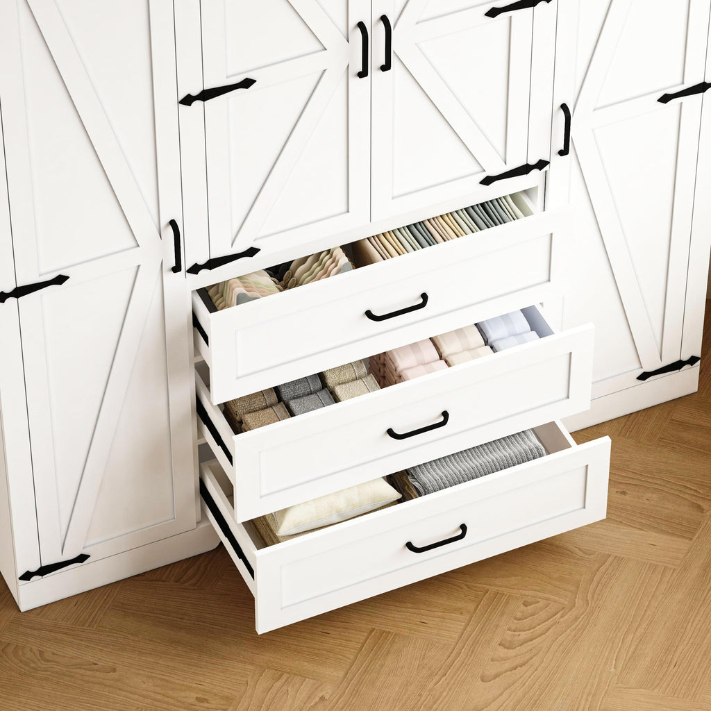 70" Tall Armoire Wardrobe Closet with 4 Doors & 3 Drawers, Farmhouse Bedroom Storage Cabinet with Hanging Rod