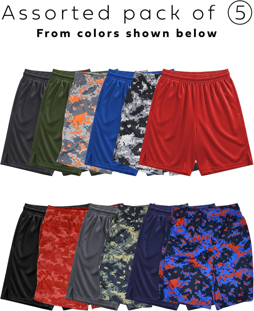 Boys Active Performance & Mesh Style Basketball Sport Shorts - Multi Packs