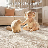 Area Rug Living Room - 9X12 Abstract Washable Large Soft Foldable Non Slip Rug Neutral Modern Low Pile Carpet for