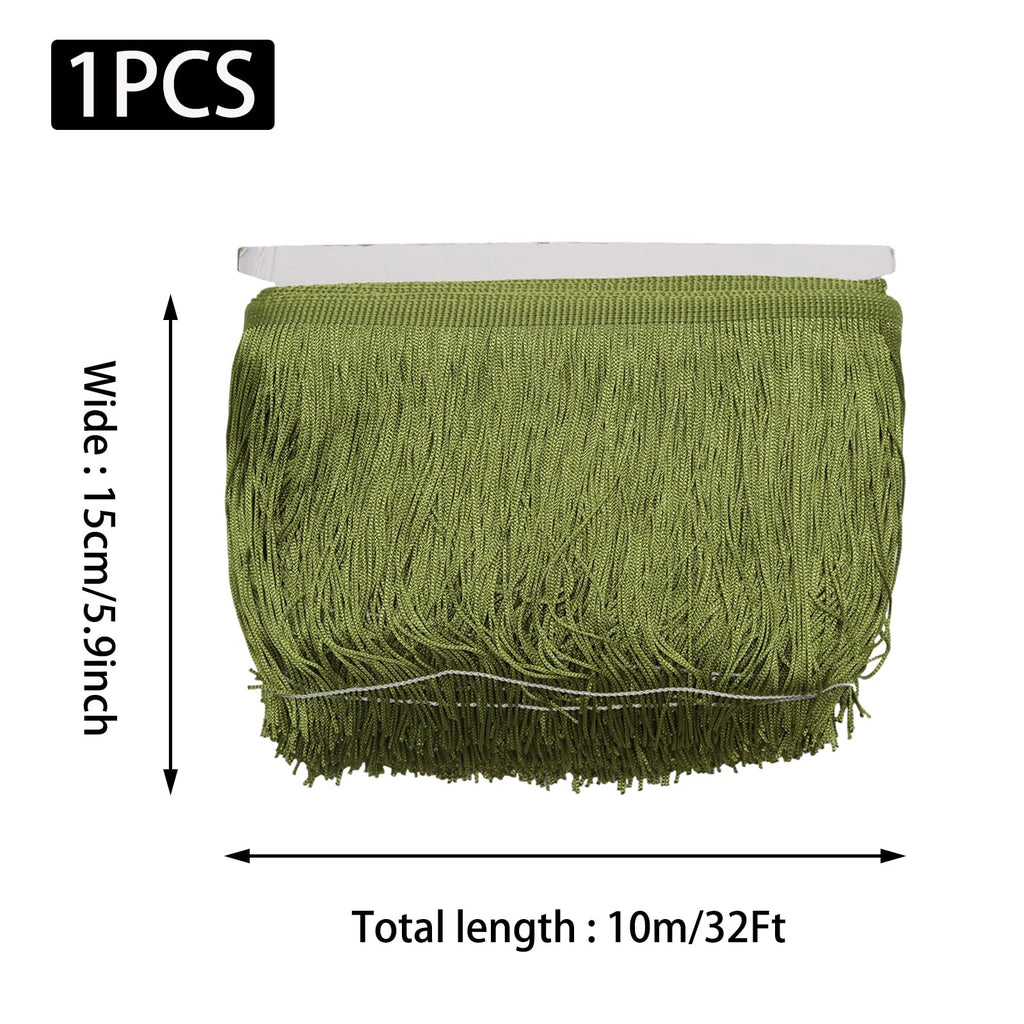 Green Chainette Fringe Trim, 11 Yards x 6 Inch Tassel Sewing Trim