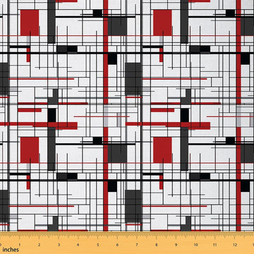 Red Black Geometric Fabric Soft 3 Yards