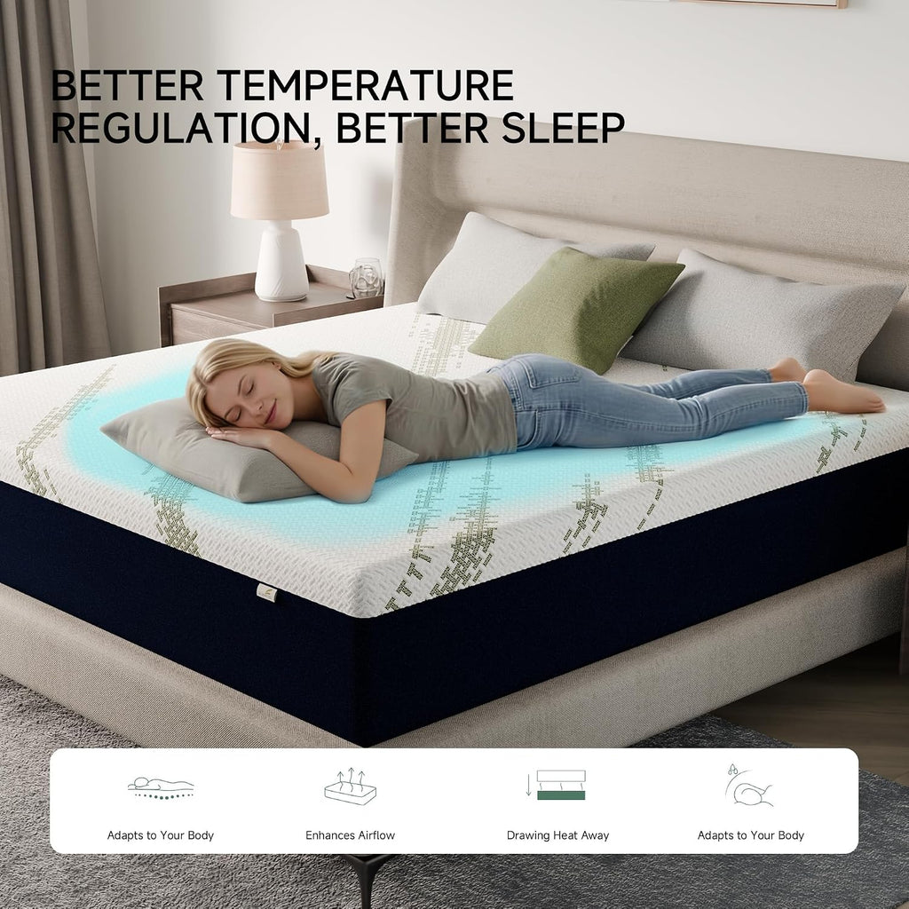 Queen Mattress 12-Inch for Cooler Sleep - Cooling Gel Memory Foam with Pressure Relief & Medium Firm Support, Cozy