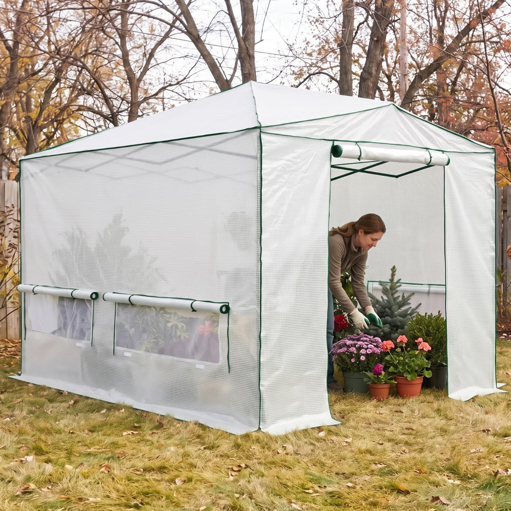 12x8 Easy Setup Pop Up Greenhouse, Support Pole, Clear/White
