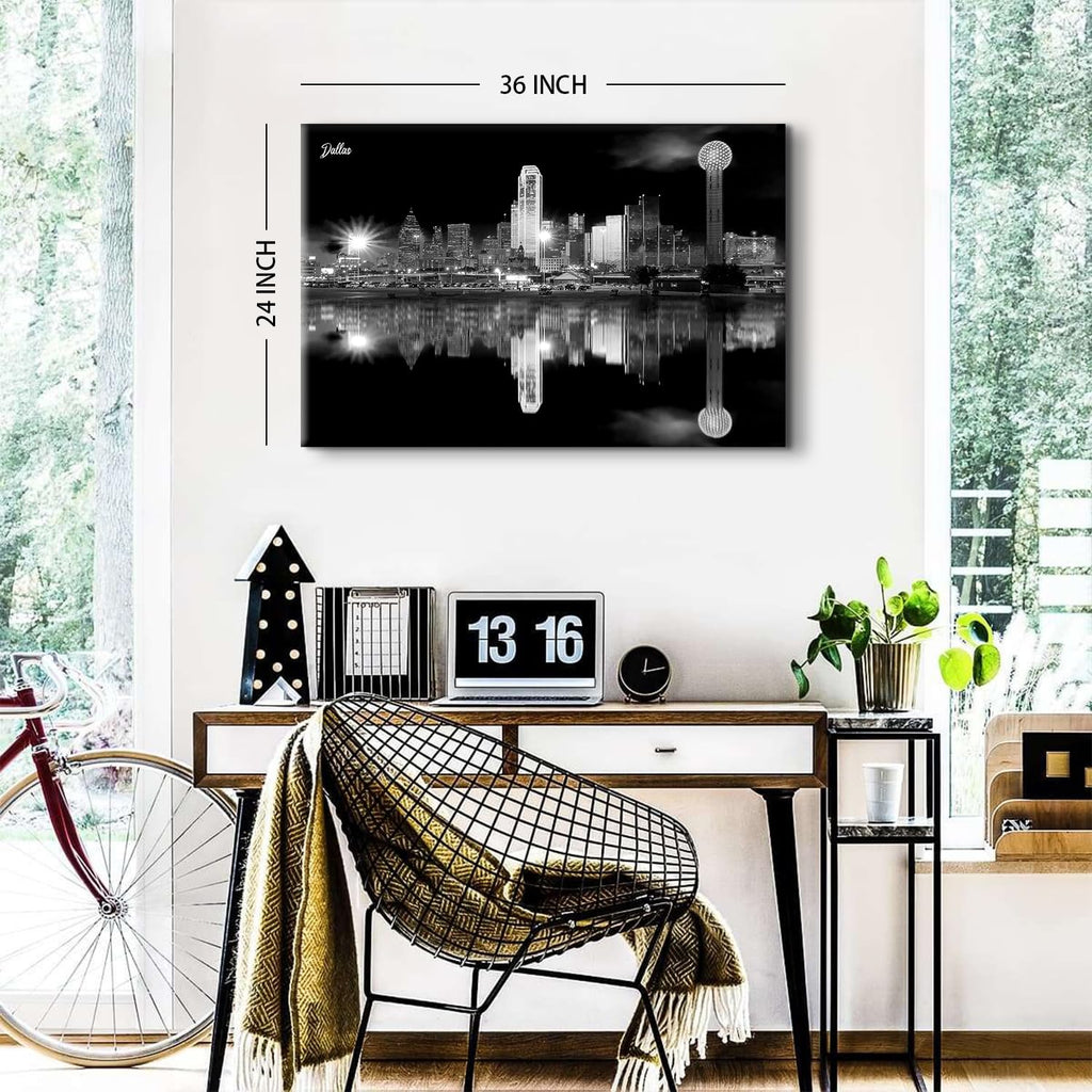 Dallas City Landscape Canvas Wall Nature Texas Skyline Wall Decor Night View Pictures Black and White Paintings
