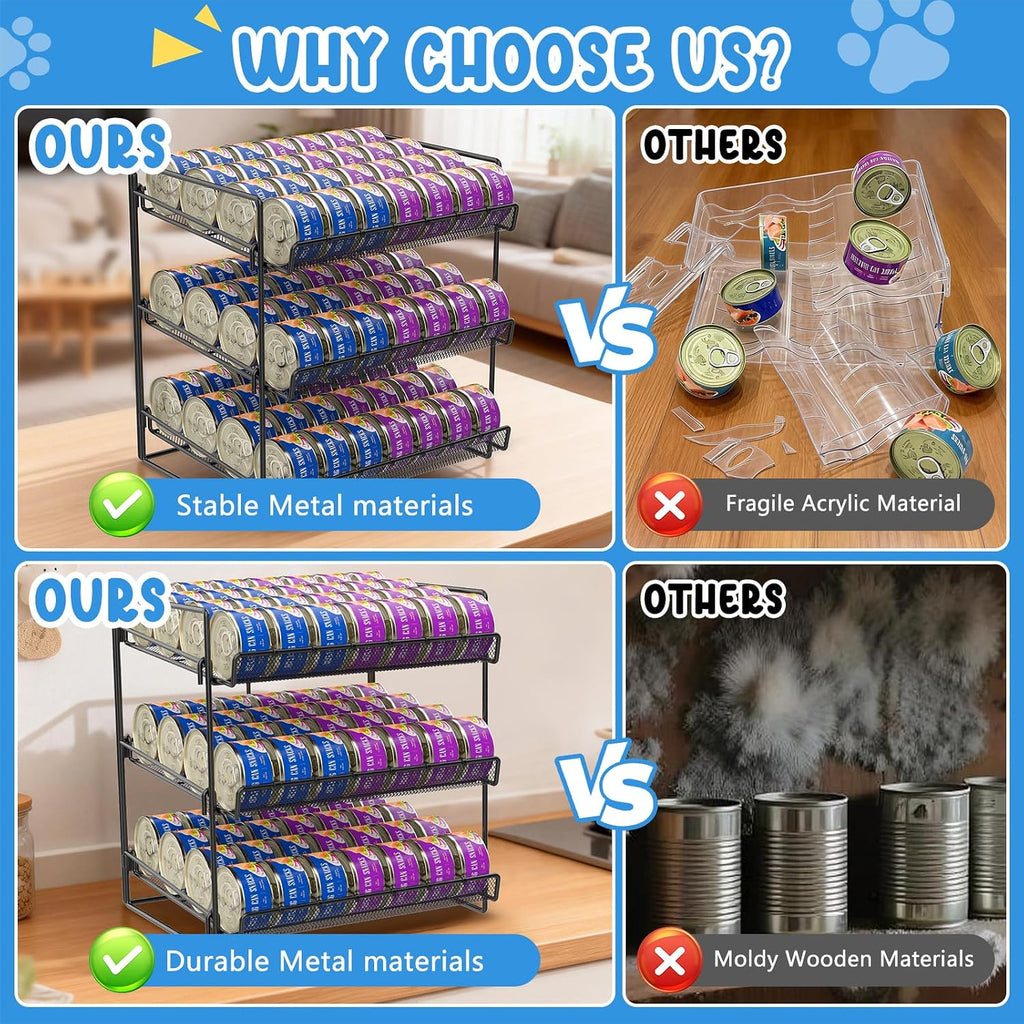 Cat Food Can Organizer 3-Tier Can Organizer for Pantry 84 Cans 3.5oz