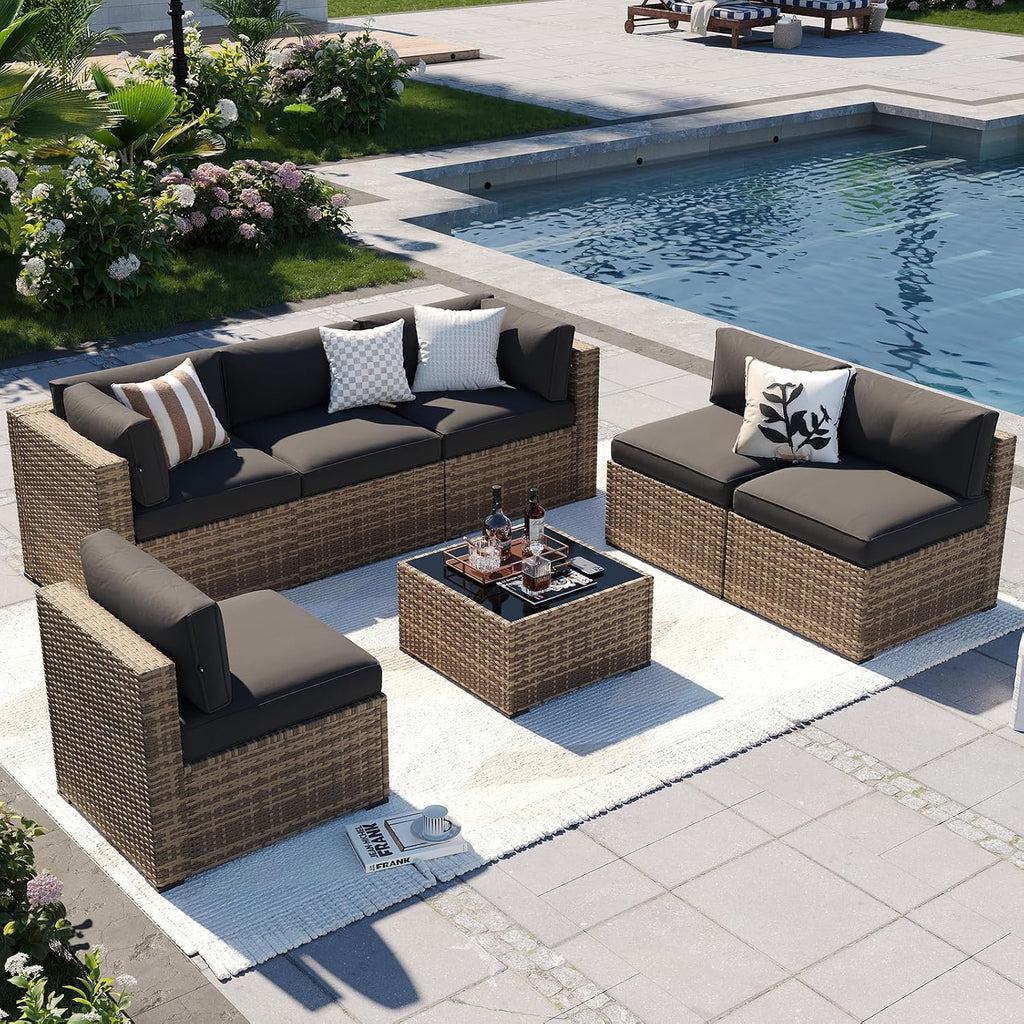 Patio Furniture Sets, 7-Piece Outdoor Furniture with Thick Cushions, Wicker Conversation Set Sectional Sofa for