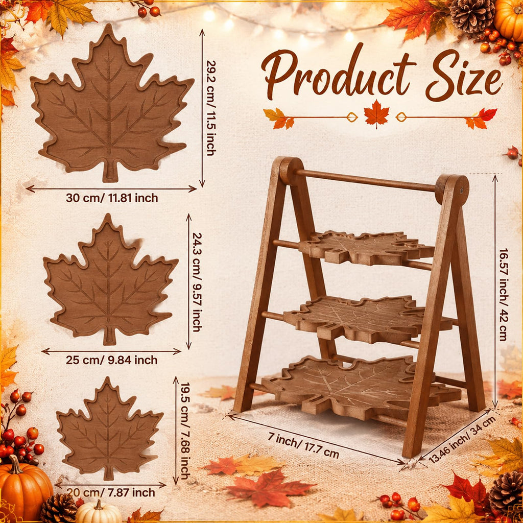 3 Tier Maple Leaf Serving Tray with 16" Collapsible Ladder Stand