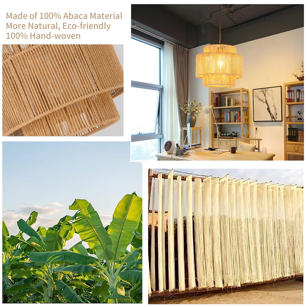 Plug in Pendant Light Hanging Lights with Plug in Cord Hanging Lamp Boho Rattan Dimmable Wicker Bamboo Woven Shade