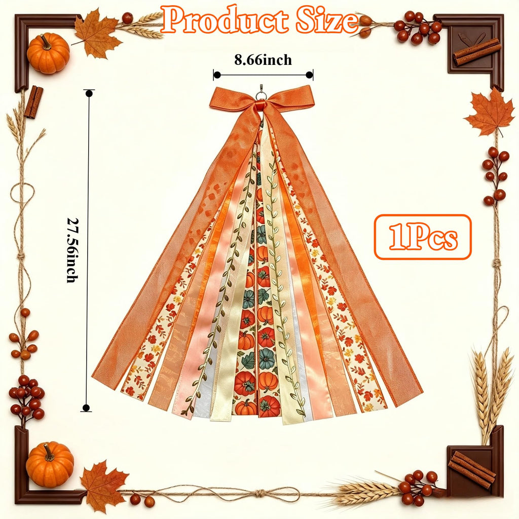 Fall Bows for Wreaths, Clip-On Wreath Sash Ribbons for Front Door, Fall Decor for Thanksgiving Harvest Festival