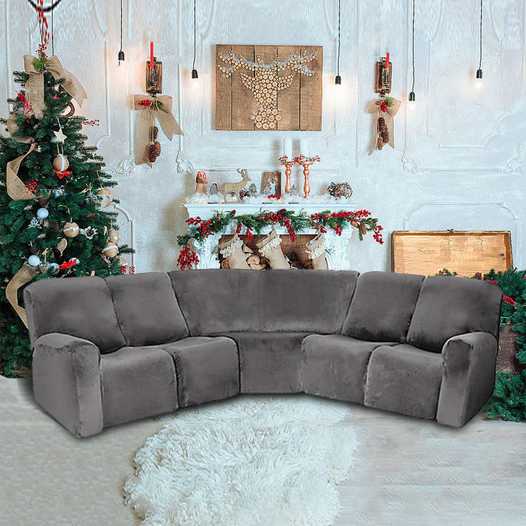 7-Piece Velvet Stretch Reclining Couch Covers 5 Seats Corner Sofa Cover L Shape Sectional Recliner Sofa Covers for