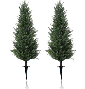 47" Artificial Cypress Topiary Cedar Topiaries for Indoors & Outdoor UV-Resistant Rated with Spike. Easy to Push in