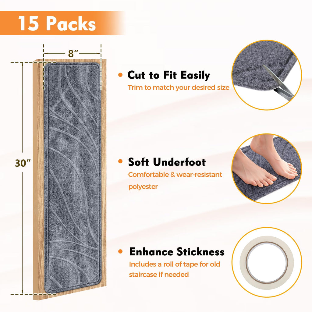 For Wooden Steps, 15 PCS 8"x30", Grey