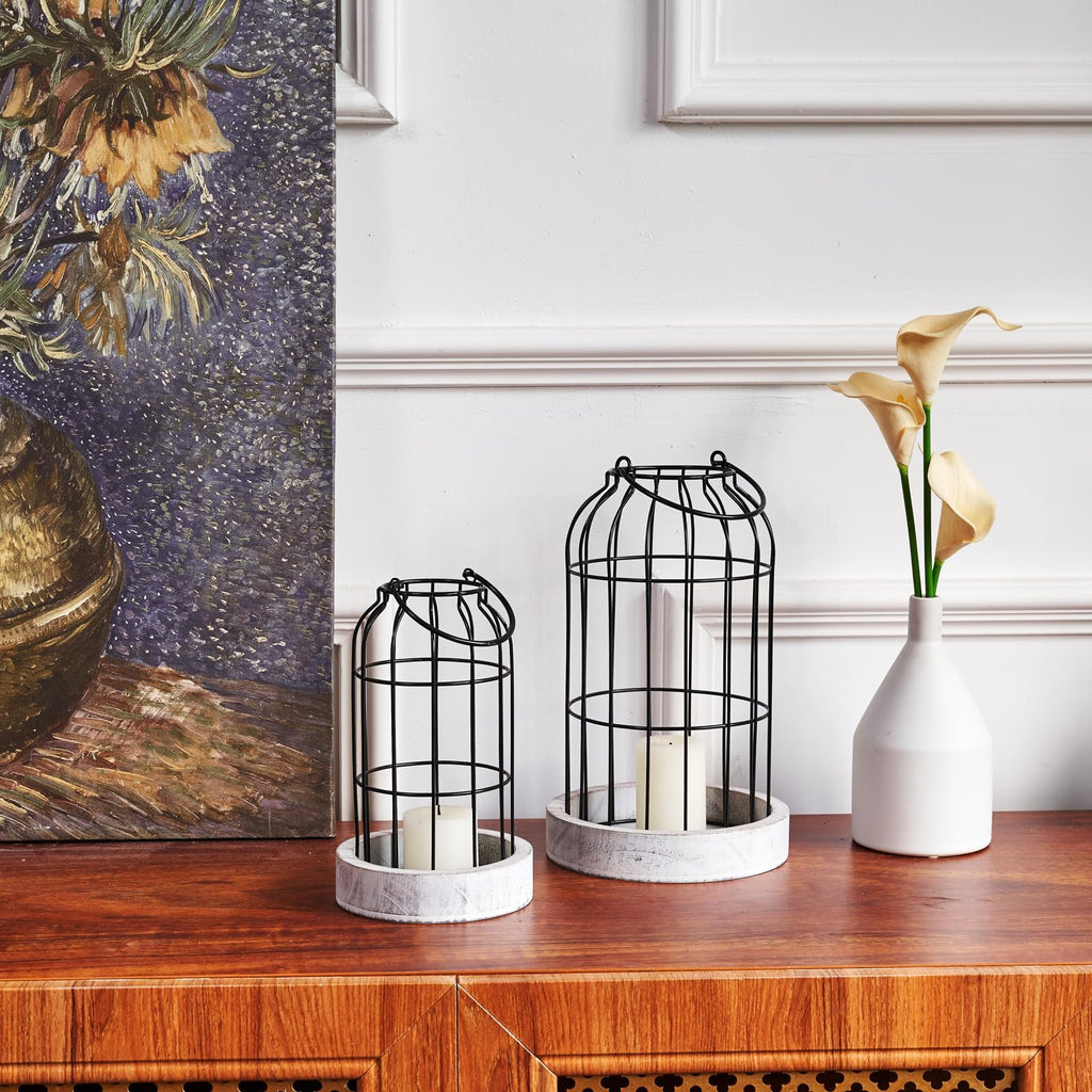 Rustic Farmhouse Decor Lantern Set of 2 Modern Farmhouse Decorative Indoor Fireplace Centerpiece Table Dinning Living