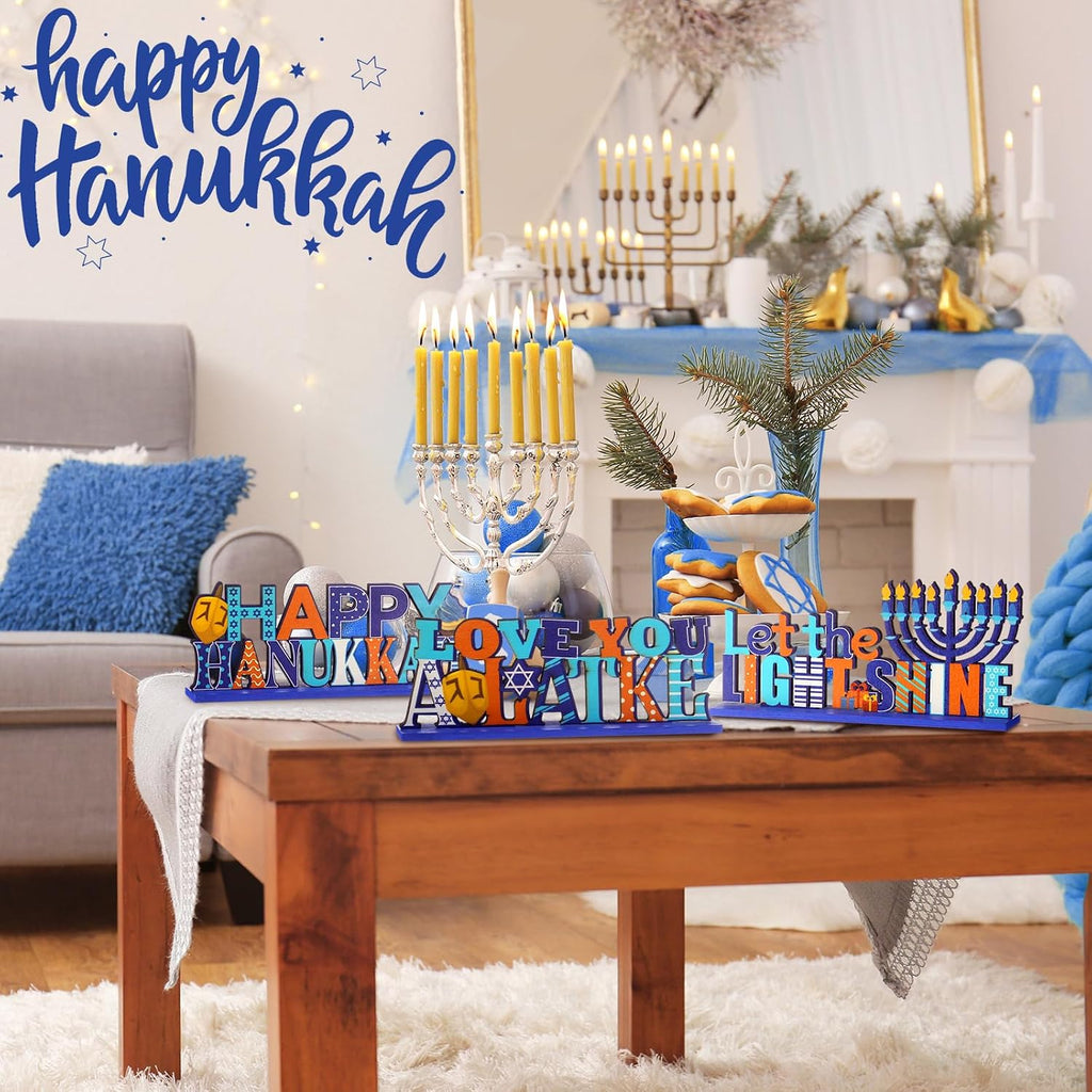 Hanukkah Table Decoration Wooden Chanukah Centerpieces - Set of 6