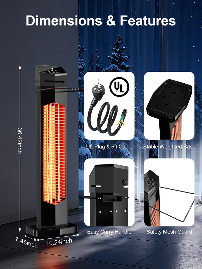 37" Outdoor Heaters , Electric Patio Heater with Remote, 12H Timer, IPX5 Waterproof, Tip-Over & Overheat Protection