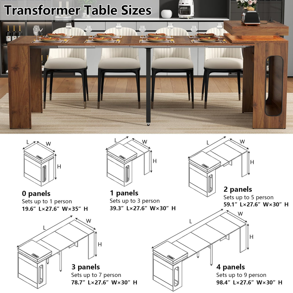 Dining Table with Charging Station, Convertible Folding Console Table for 6-8 People, Space-Saving Dining Table with