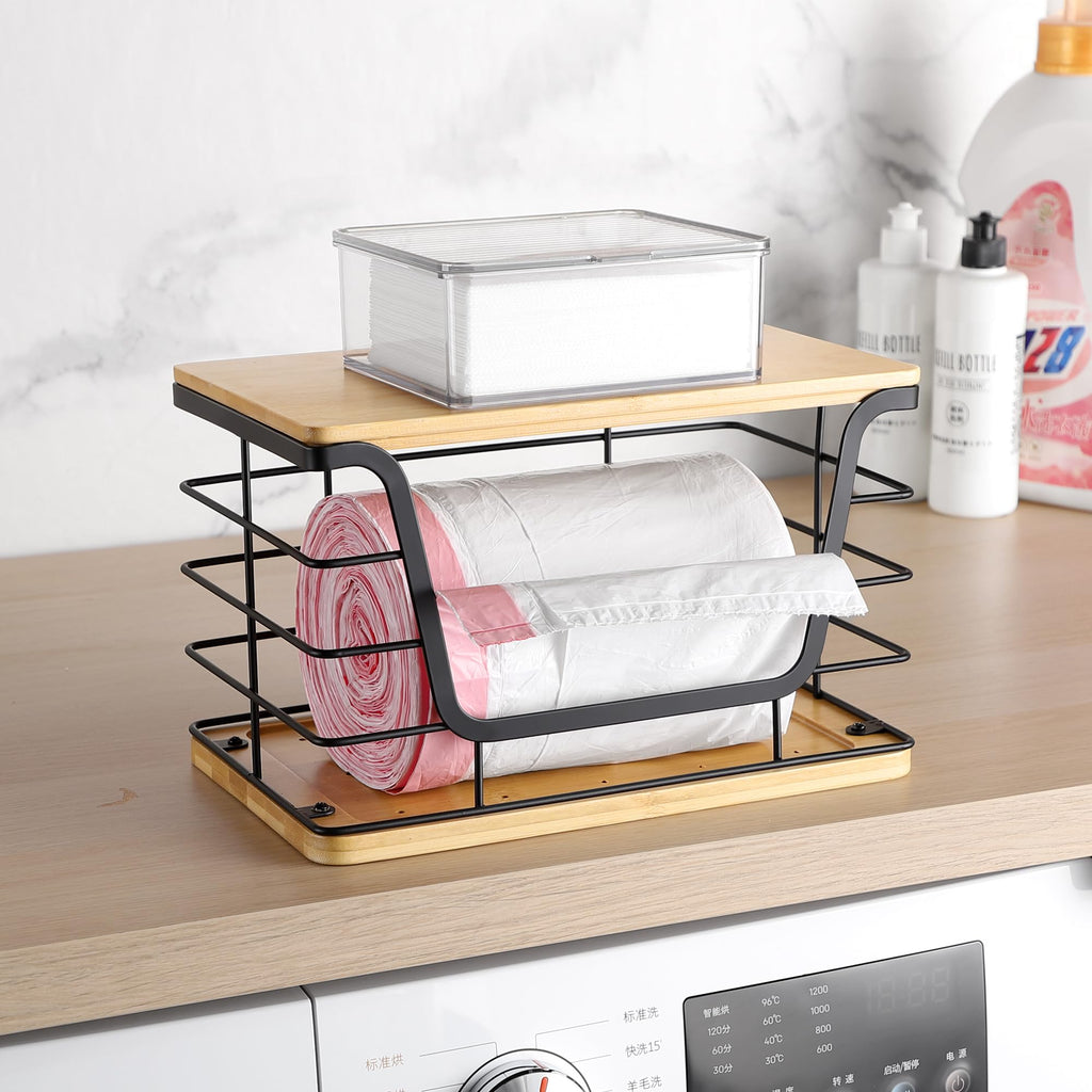 Large Wire Basket Pantry, Stainless Steel Kitchen Counter Organizer for Potato Onion, Trash Bag Dispenser Under Sink