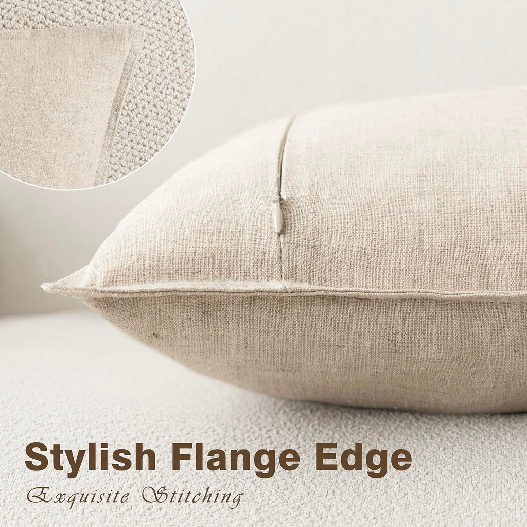 Decorative Linen Lumbar Throw Pillow Covers 12x20 Natural Beige