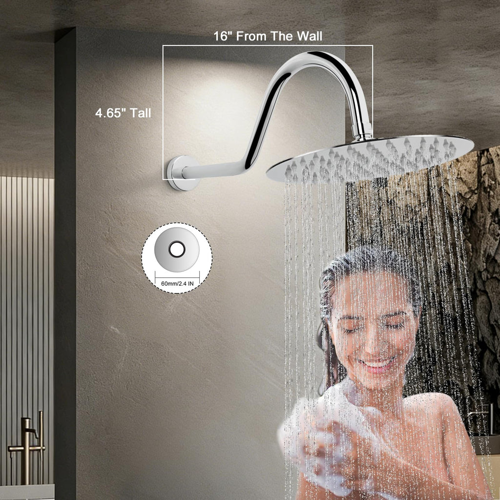 Shower Extension Arm with Flange - S Shaped High Arc Gooseneck Long Shower Extender Pipe, Perfect for Rainfall Shower