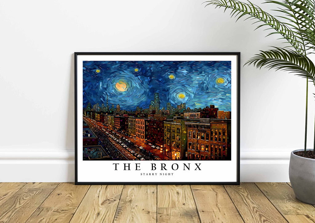 The Bronx Black Framed Art Print Poster, Van Gogh Starry Night Theme Black Framed Wall art Painting Decor, Art Home