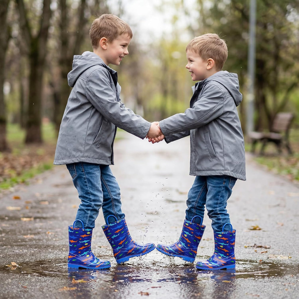 Kids Rain Boots for Boys Rain Boots Dinosaur Shark Rainboots Toddler Boy Waterproof Lightweight Easy-On Handles
