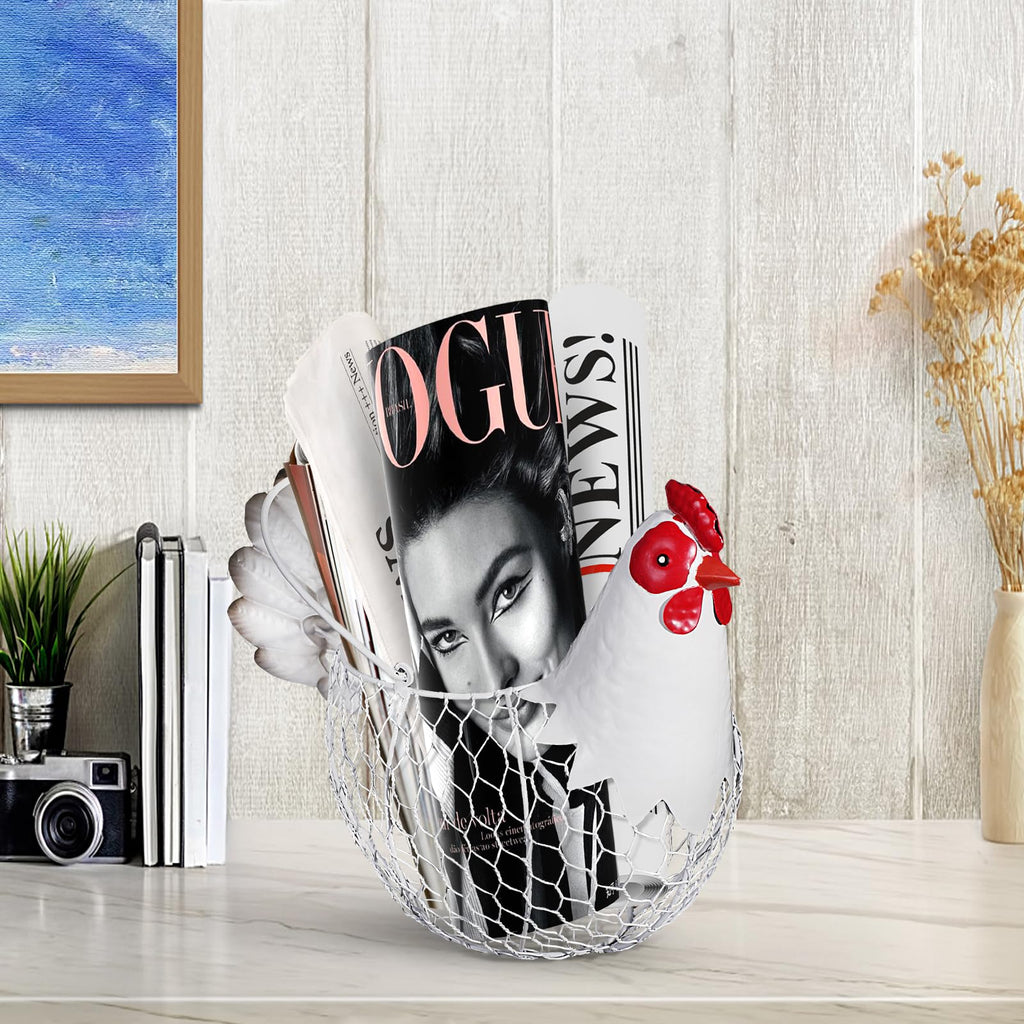 Farmhouse Metal Chicken Wire Egg Basket, Eggs Holder Bowl Kitchen Countertop