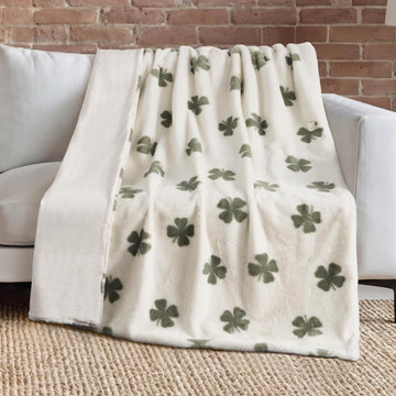 Faux Fur 50" x 70" Throw Blanket, Clover Toss - Plush Faux Fur Blanket for Sofa or Bed