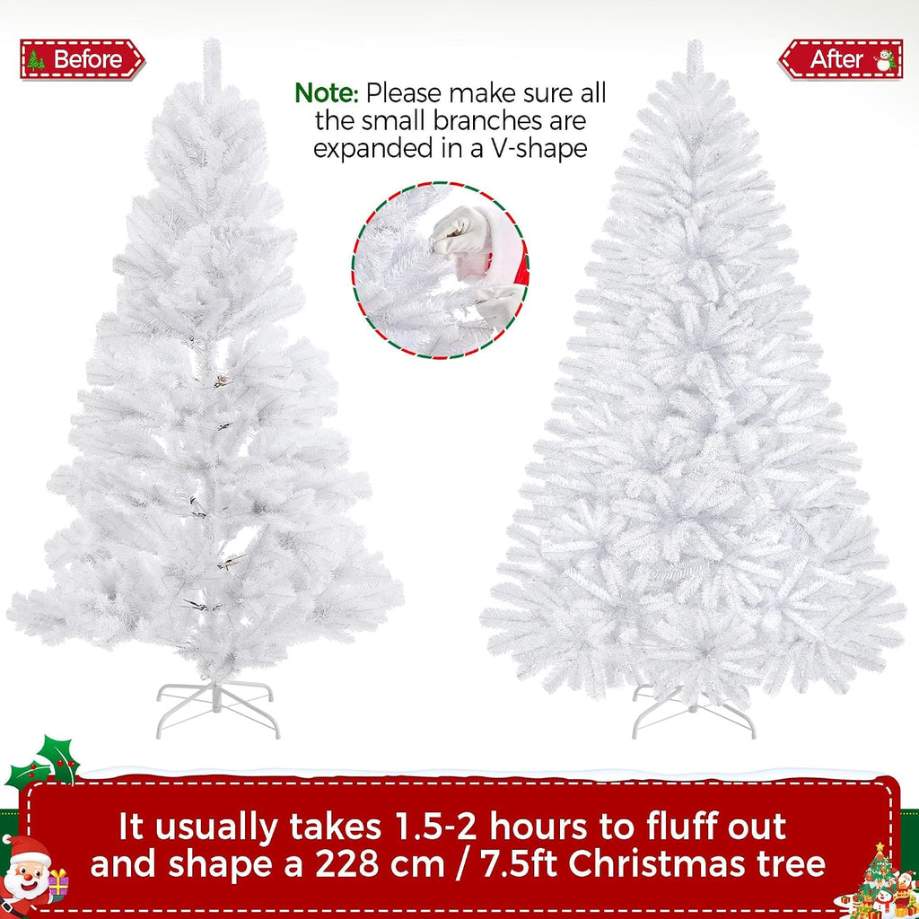 7.5ft Prelit Artificial Christmas Tree, 550 Warm Lights, White | 1354PVC tips fluff into an even, layered shape on a