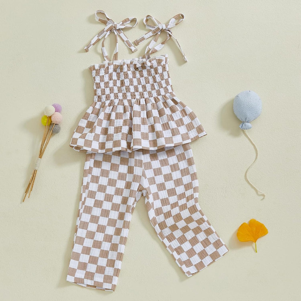 Toddler Baby Girl Clothes Tie-Up Strap Ruffle Camisole Tops Linen Pants Set Little Girls Summer Outfits