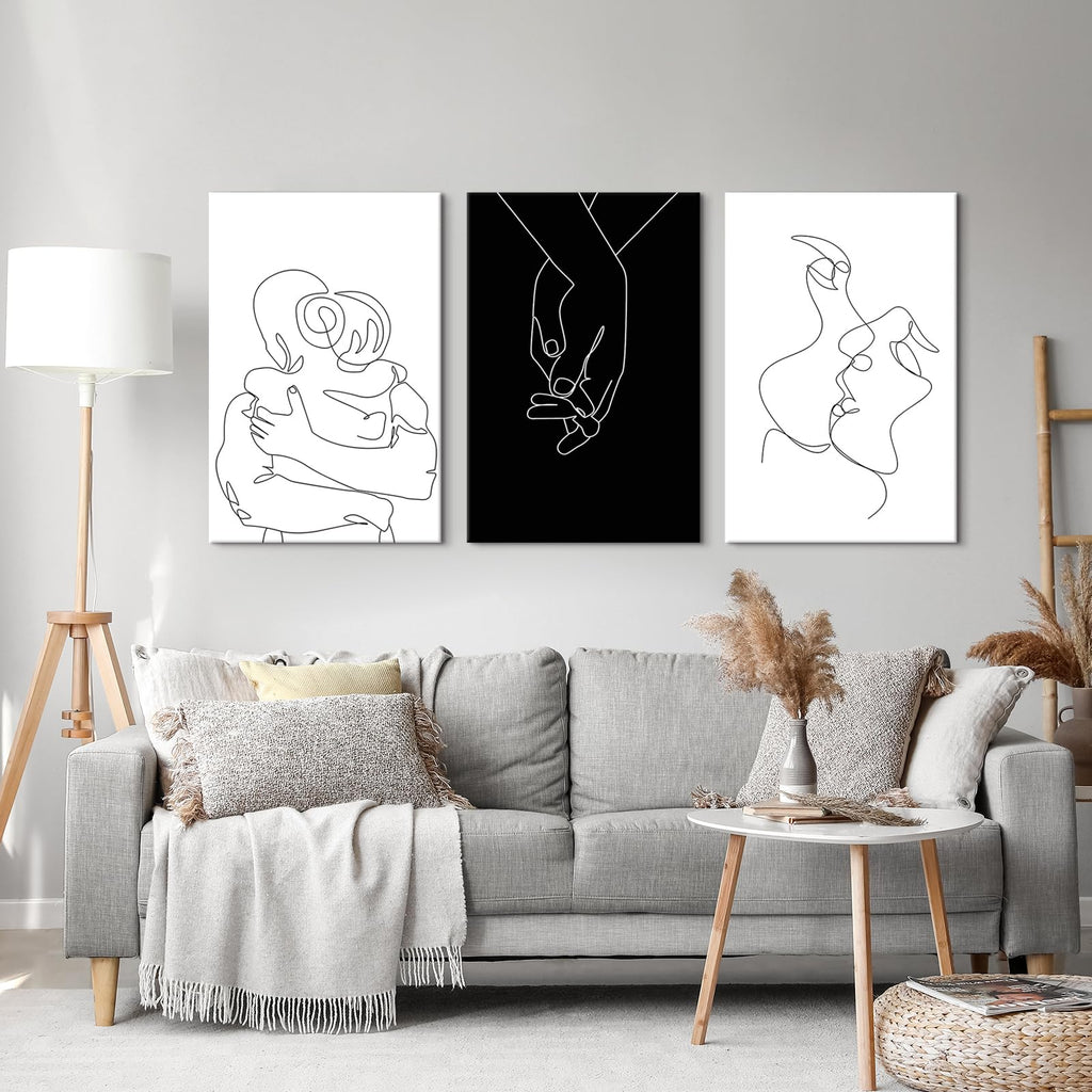Couples Wall Decor Black and White Canvas Wall Art Minimalist Line Drawing Art Poster Prints Romantic Couple Love