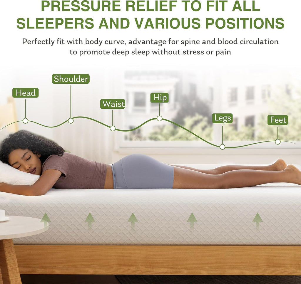10 Inch Queen Mattress, Memory Foam Mattress in a Box with Cooling Green Tea Gel, Relieve Pressure with Medium Firm