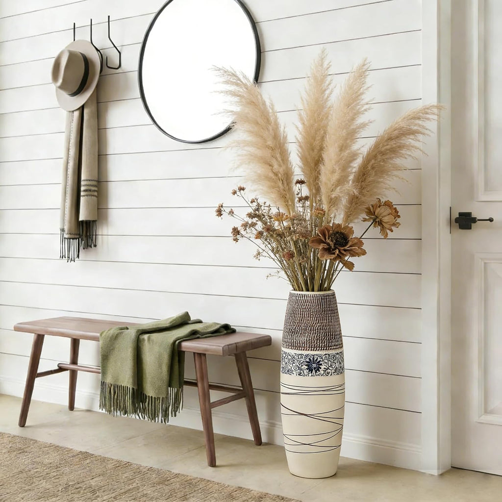 Tall Floor Vase 32 inches, Thick Ceramic Large Rustic Vases Decor Living Room, Boho Textured Decorative Vases Wide