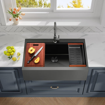 33 Inch Black Farmhouse Sink, Drop In Farmhouse Sink Stainless Steel