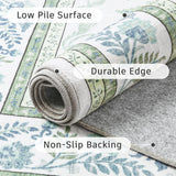 8x10 Washable Botanical Floral Area Rug, Boho Non-Slip Carpet for Living Room Bedroom Green