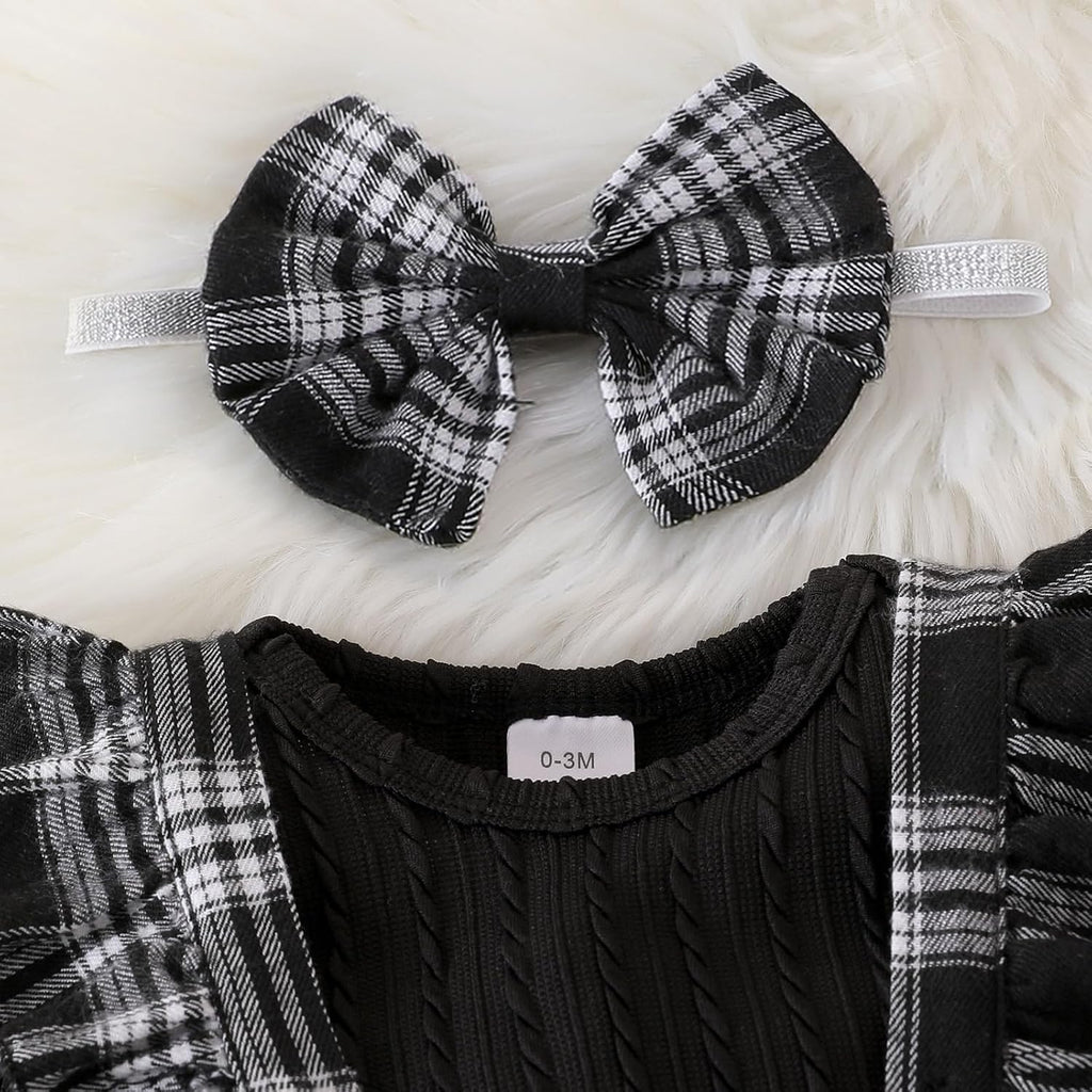 Baby Girl Clothes Newborn Suspender Overalls Long Sleeve Ribbed Romper Fall Winter Outfits Bow Headband