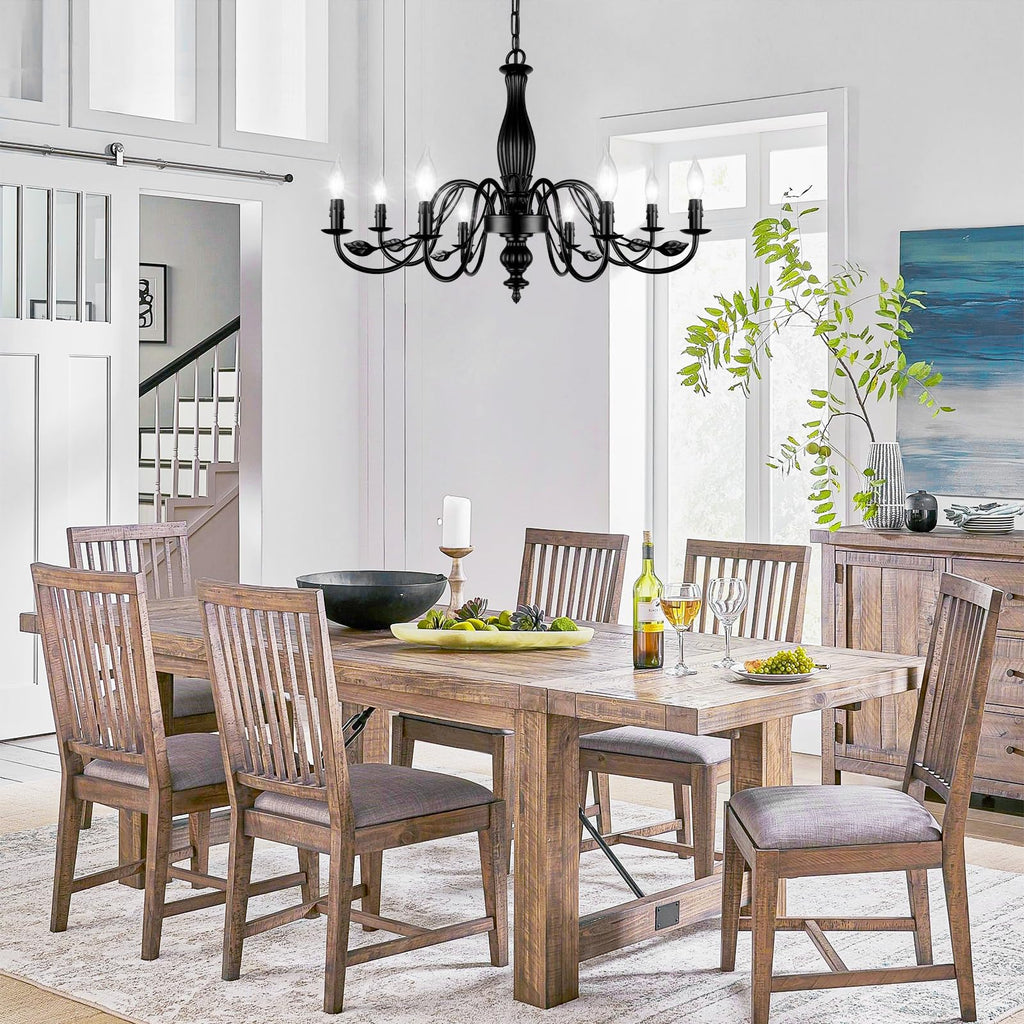 Large Black Farmhouse Chandelier, 29" 8-Light Light Fixture