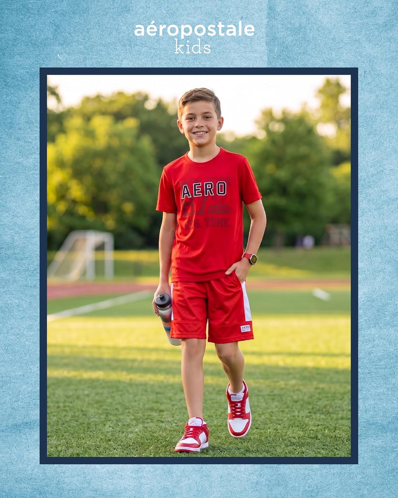 Boys Shorts Set 2 Piece Graphic Tee and Mesh Athletic Shorts