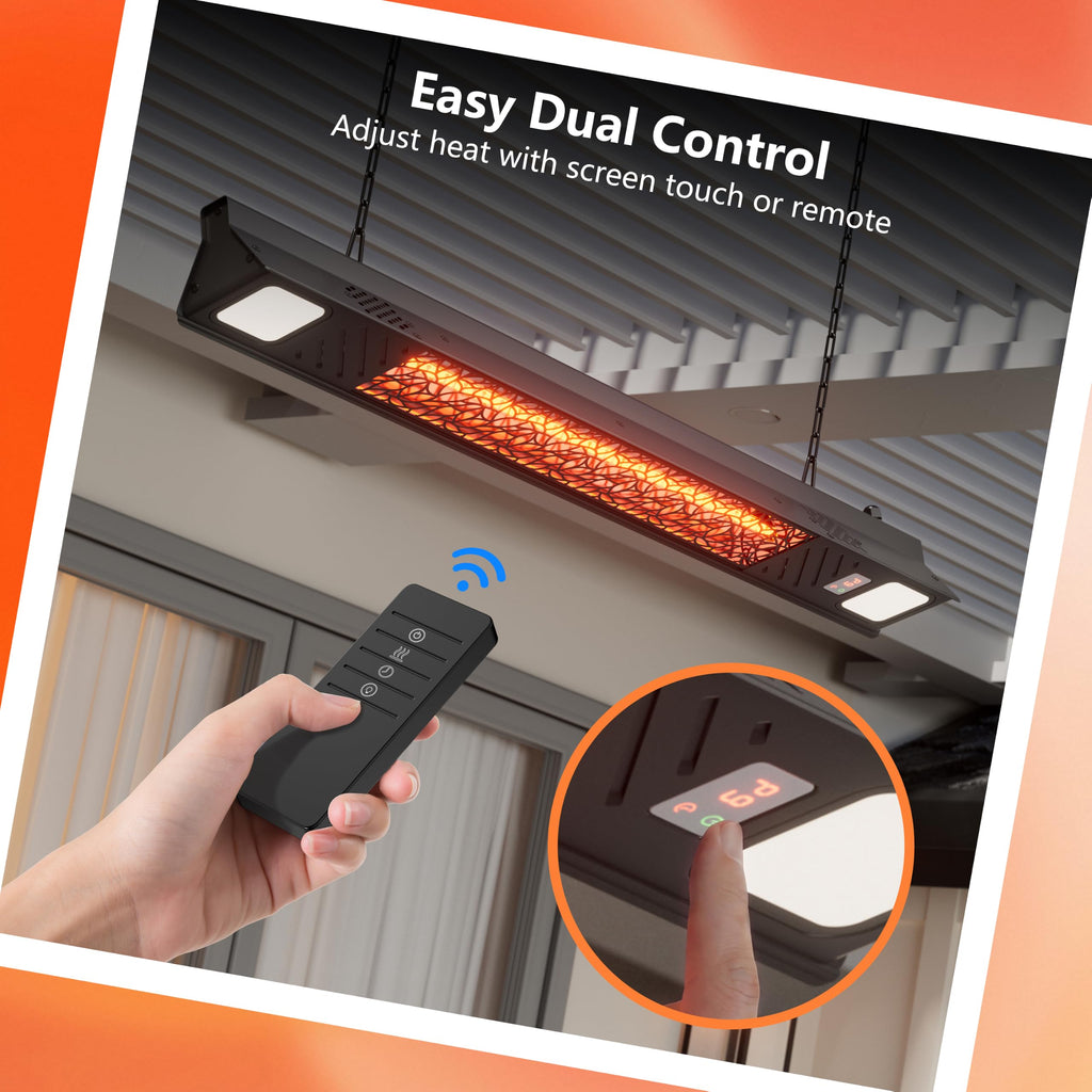 Hanging Electric Patio Heater with Light Ceiling Outdoor, Wifi Control, 1500W Infrared 9 Heat Levels, 24H Timers, 1s