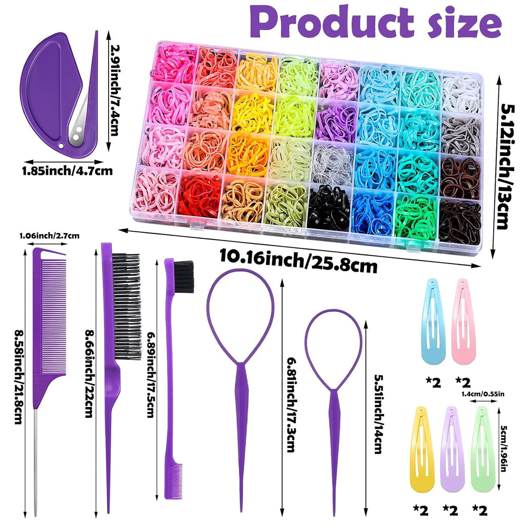 32 Colors Small Hair Rubber Bands with 16 Styling Tools, 2000 Pcs Elastic Girl Baby Hair Ties, Mini Bands