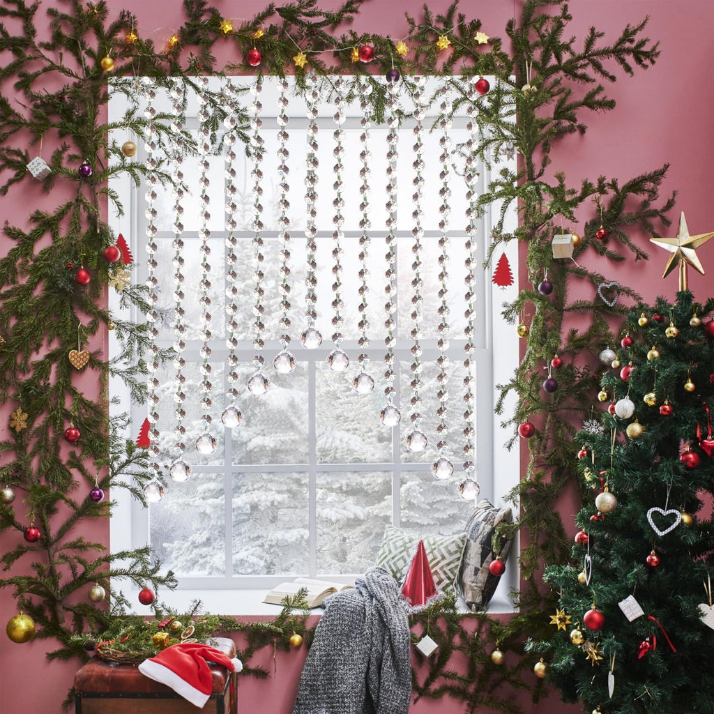 33ft Crystal Garland Strands, String of Beads w/Crystal Ball Prism Pendant