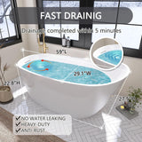 59" Free Standing Tub, Pure Acrylic Freestanding Bathtub, Stylish Stand Alone Contemporary Deep Soaking Bath Tub